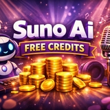 The "Suno AI Free Credits Music Generator Guide" user's logo